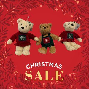 Set of Three Hallmark Holiday Teddy Bears with Snowflake Sweaters